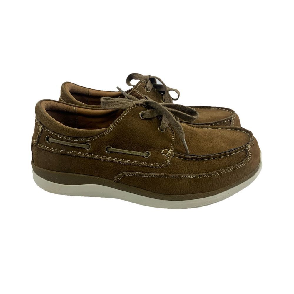 Propet Pomeroy Boat Shoe Brown Timber Leather Lace Up Casual Mens 8.5 XX (5E)